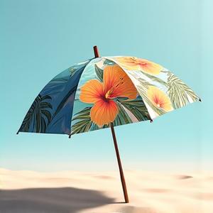Beach umbrella with tropical floral pattern