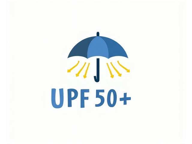 Infographic explaining UPF 50+ rating on an umbrella icon